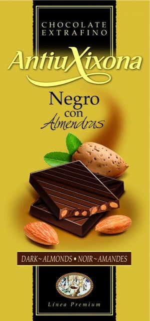 Chocolate Negro con Almendras Antiu Xixona Premium en Caja de 30 Unidades-ChocolateSI-antiu xixona,Cajas,Chocolate Negro,Con Almendras,Sin Gluten,Sin Lactosa,tabletas