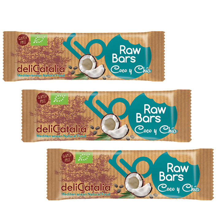 chocolateSI.com Barritas Ecológicas de Coco y Chía - Pack de 3 - Delicatalia (30g cada una)