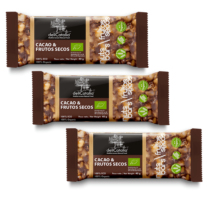 chocolateSI.com Barritas Ecológicas de Cacao y Frutos Secos - Pack de 3 - Delicatalia (40g Cada Una)
