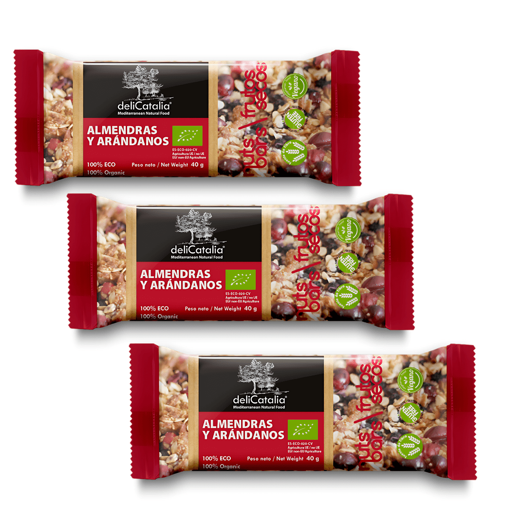 Barritas Ecológicas de almendras y arándanos - Pack de 3 - Delicatalia 40 gr (Cada Una) - chocolateSI.com