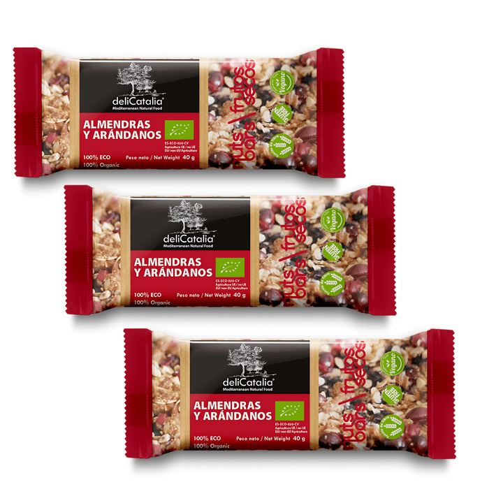 chocolateSI.com Barritas Ecológicas de almendras y arándanos - Pack de 3 - Delicatalia 40 gr (Cada Una)