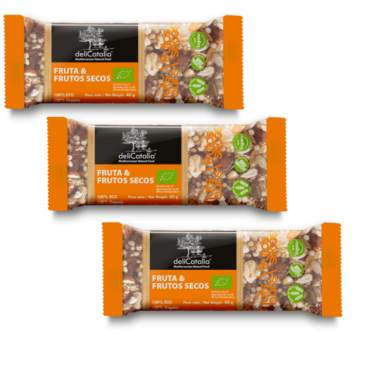 chocolateSI.com Barritas ecológicas de frutas y frutos secos - Pack de 3 - Delicatalia de 40g (Cada Una)