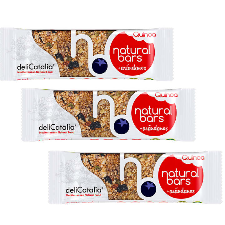 chocolateSI.com Barritas energeticas de Quinoa y Arándanos expositor Pack de 3 - 40 g DeliCatalia