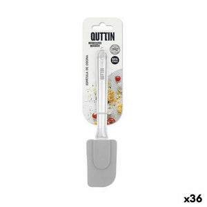 Espátula Quttin de la marca Quttin (36 Unidades) en su empaque, con cabezal de silicona gris y mango transparente. En el packaging destaca su material libre de BPA y su utilidad culinaria, perfecto para repostería. Cantidad: 36 unidades.