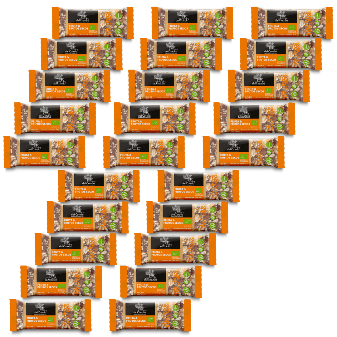 Barritas ecológicas de fruta y frutos secos Expositor de 25 unidades - DeliCatalia 40gr (Cada una)a - chocolateSI.com