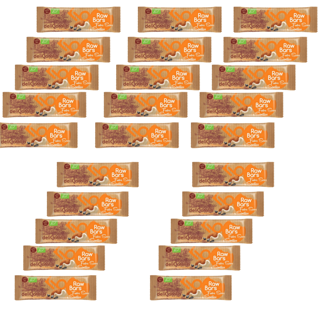 Barritas de Frutos Secos y Semillas Energéticas en Exopositor de 25 - Delicatalia (30g cada una) - chocolateSI.com