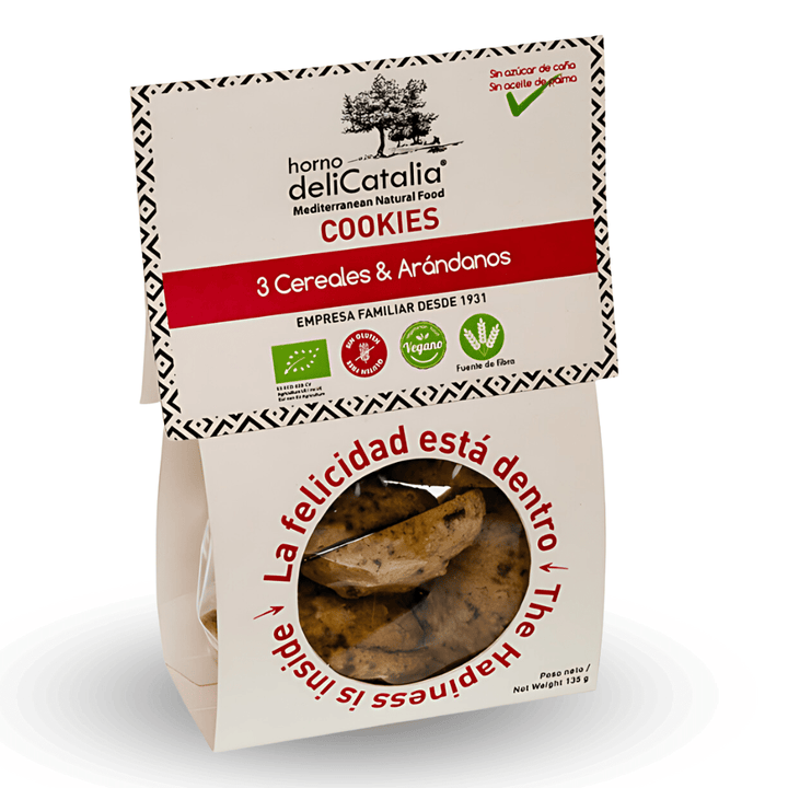 delicatalia Cookies Ecologicas de 3 Cereales con Arándanos - 135 g