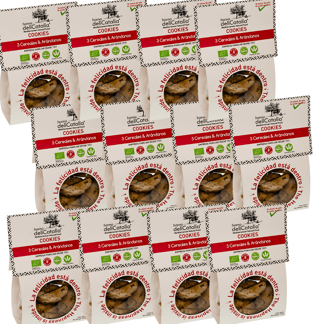 Cookies de 3 Cereales con Arándanos - Expositor de 12 paquetes - DeliCatalia (135 g cada paquete) - chocolateSI.com