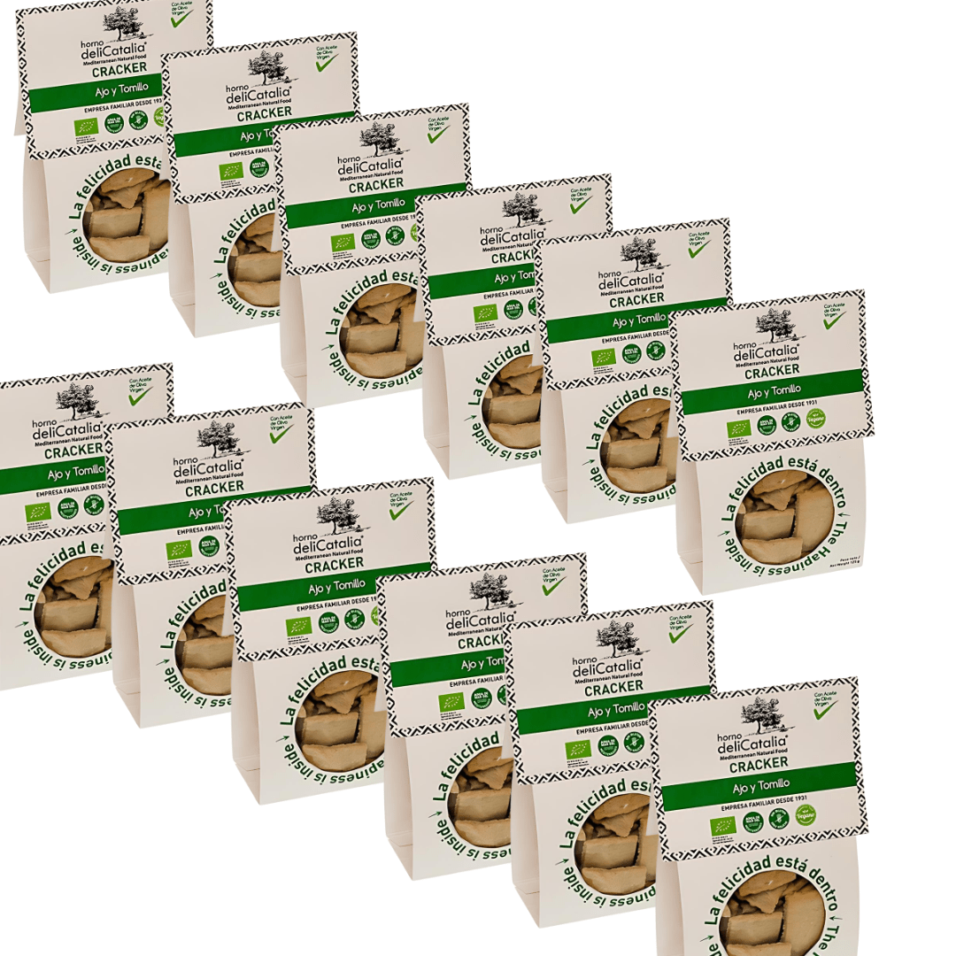 Crackers Ecologico Ajo y Tomillo Expositor de 12 - Delicatalia (125g cada paquete) - chocolateSI.com
