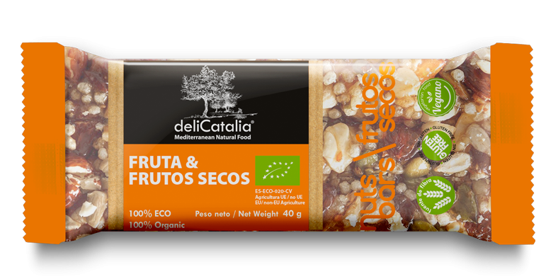 The Expositor ofrece 25 barritas energéticas de fruta y frutos secos DeliCatalia (40 g cada una), ecológicas, veganas y 100% orgánicas de Jijona S.A., ideales para quienes buscan snack saludable y sostenible sobre la marcha.