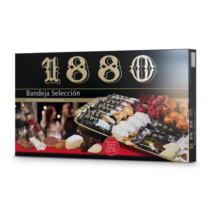 Bandeja Selección de Turrones y dulces navideños 1880 - 450 g-ChocolateSI-70%,Avellanas,Cacao en Polvo,Chocolate Blanco,Chocolate Negro,Con Almendras,Con Cacahuete,Con Coco,Con Leche,Lotes,Manteca de Cacao,Navidad,Nueces,Pasta de Cacao,Pistachos
