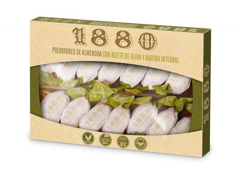 Polvorones artesanos de almendra con aceite de oliva  1880  - 310g-ChocolateSI-Avellanas,Con Almendras,Con Cacahuete,Nueces,turrones artesanos,Vegano
