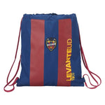 Bolsa Mochila con Cuerdas Levante U.D. en rayas azules y rojas, mostrando el logotipo del equipo de fútbol Levante U.D. y el texto "Levante UD 1909".