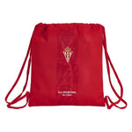 Una Bolsa Mochila con Cuerdas Real Sporting de Gijón Rojo con el escudo y el texto del Real Sporting de Gijón, perfecta para cualquier aficionado.