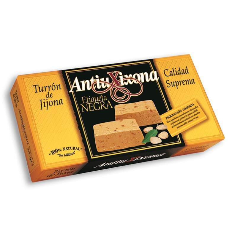 Turrón de Jijona (blando) Antiu Xixona Etiqueta Negra 150g-ChocolateSI-Blandos,Con Almendras,Sin Gluten,Sin Lactosa