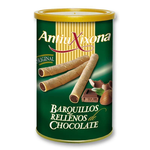 Caja de 12 latas de Barquillos Rellenos de Chocolate-ChocolateSI-antiu xixona,Barquillos,Cajas