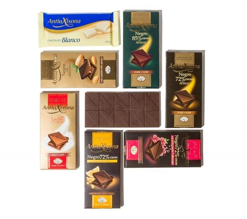 Lote 7 Chocolates de la marca Antiu Xixona - Calidad Premium Extrafino-ChocolateSI-70%,80%,antiu xixona,Chocolate Blanco,Chocolate Negro,Con Almendras,Con Frutas,Con Leche,Lotes