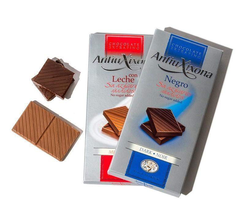 Lote 6 Chocolates sin azúcar Antiu Xixona (con leche y puros)-ChocolateSI-antiu xixona,Chocolate Puro,Con Leche,Lotes,Sin Azúcar,Sin Gluten