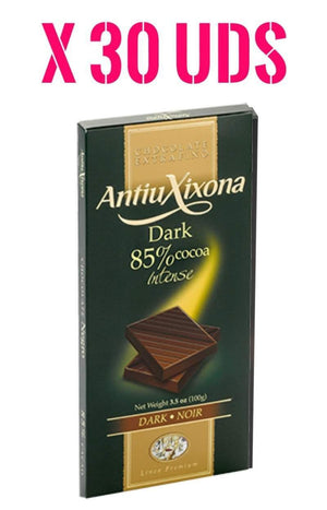 
            
                Cargar imagen en el visor de la galería, Chocolate Negro 85% Antiu Xixona Premium en Caja de 30 unidades-ChocolateSI-80%,antiu xixona,Cajas,Chocolate Negro,Sin Gluten,Sin Lactosa,tabletas
            
        