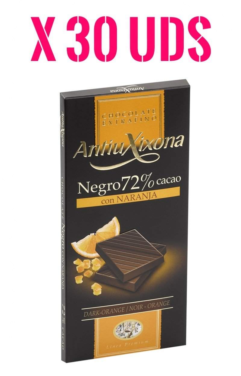 Chocolate Negro 72% con Naranja Antiu Xixona Premium Caja de 30 unidades - chocolateSI.com