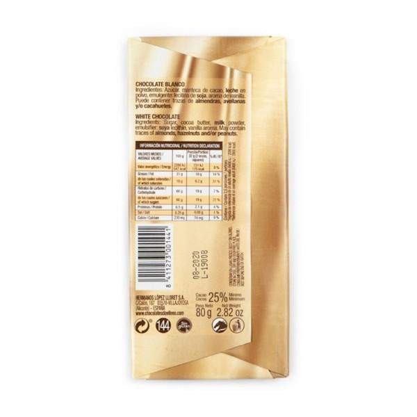 Chocolate Blanco 80g - Chocolates Clavileño-chocolates clavileno-Chocolate Blanco,chocolates clavileno,Sin Gluten,tabletas