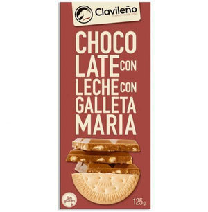 Chocolate con Leche y Galleta María 125g - El Clavileño-chocolates clavileno-chocolate con leche,El Clavileño,galleta,Sin Gluten,tabletas