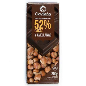 Chocolate Negro 52% Cacao y Avellana 200g - El Clavileño-chocolates clavileno-Avellanas,Chocolate Negro,Con Frutos Secos,El Clavileño,Sin Gluten,tabletas