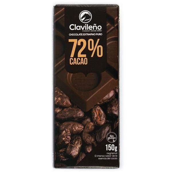 Chocolate Negro 72% Cacao - El Clavileño-chocolates clavileno-70%,Chocolate Negro,El Clavileño,Sin Gluten,tabletas