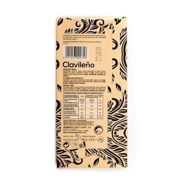 Chocolate Negro 85% Cacao 100g - El Clavileño-chocolates clavileno-80%,Chocolate Negro,El Clavileño,Sin Gluten,tabletas