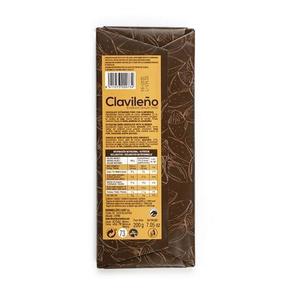 Chocolate Puro 52% Cacao con Almendras 200g - El Clavileño - chocolateSI.com