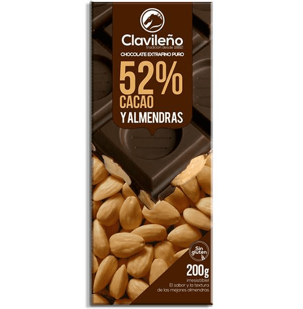 Chocolate Puro 52% Cacao con Almendras 200g - El Clavileño - chocolateSI.com