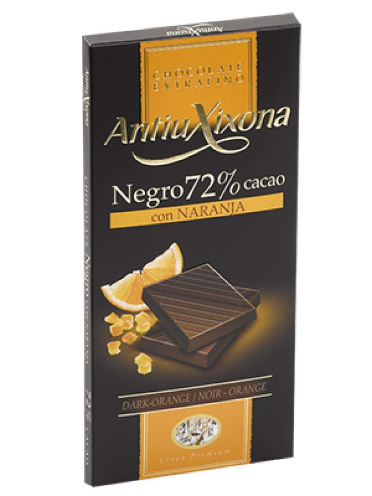 Chocolate Negro 72% con Naranja Antiu Xixona Premium-ChocolateSI-70%,antiu xixona,Chocolate Negro,Con Naranja,Sin Gluten,tabletas