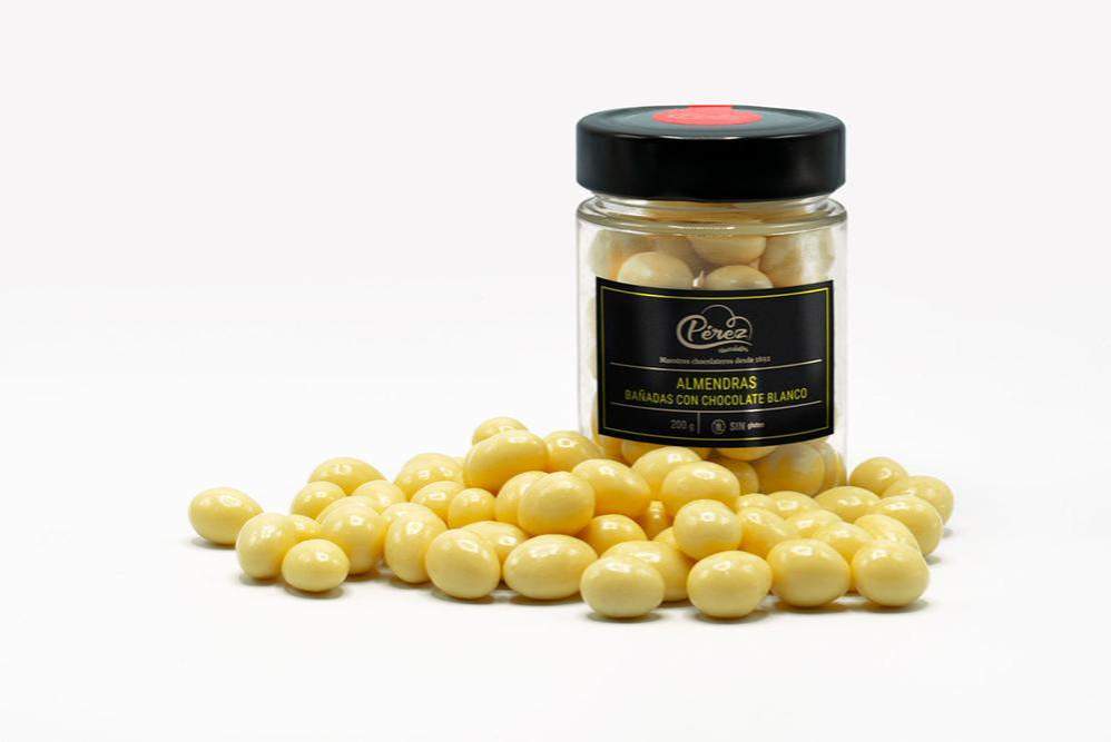 Almendras Bañadas con Chocolate Blanco 26% Cacao 200g - Chocolates Pérez-chocolateSI-Chocolate Blanco,Con Almendras,Con Frutos Secos,grageas,perez,Sin Gluten