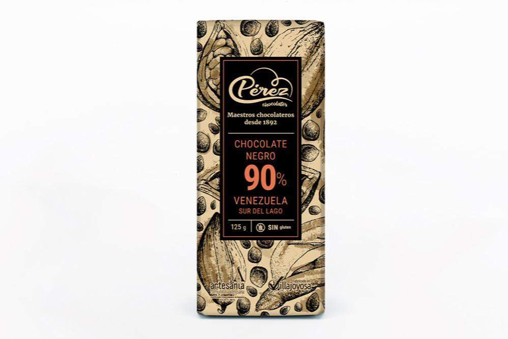 Chocolate Negro 90% Cacao Origen Venezuela 125g - Chocolates Pérez-chocolateSI-90%,América,Chocolate Negro,perez,Sin Gluten,tabletas
