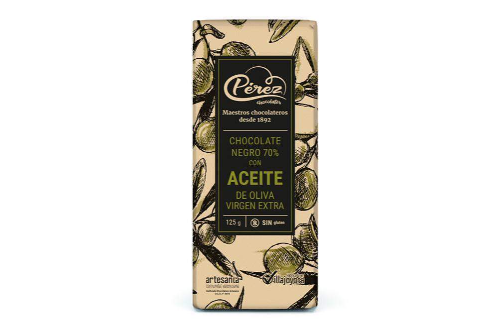 Chocolate Negro 70% Cacao Aceite de Oliva Virgen Extra 125g - Chocolates Pérez - chocolateSI.com