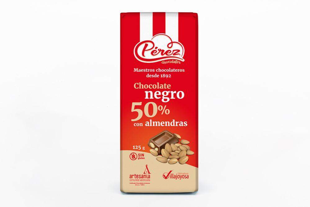 Chocolate Negro con Almendras 50% Cacao 125g - Chocolates Pérez - chocolateSI.com