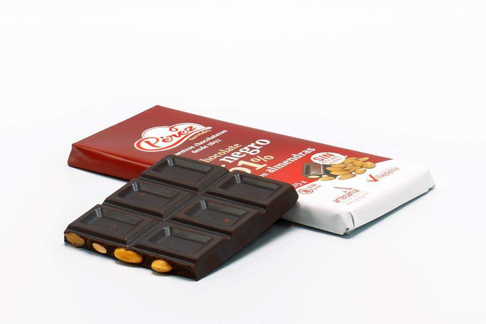 Chocolate Negro con Almendras 61% Sin Azúcares Añadidos 125g - Chocolates Pérez - chocolateSI.com