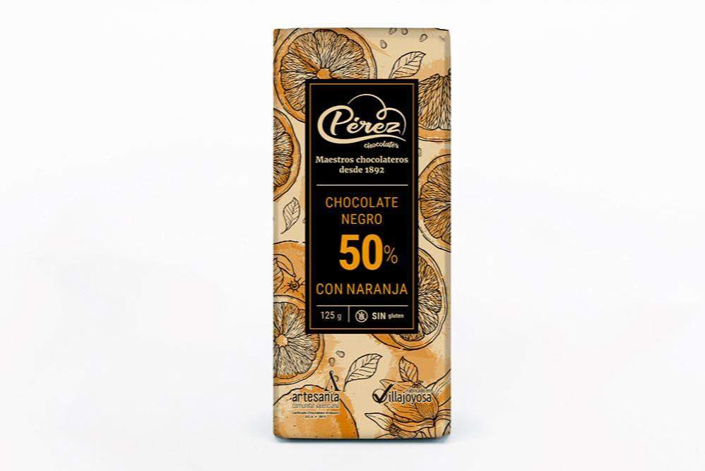 Chocolate Negro con Naranja 50% Cacao 125g - Chocolates Pérez - chocolateSI.com