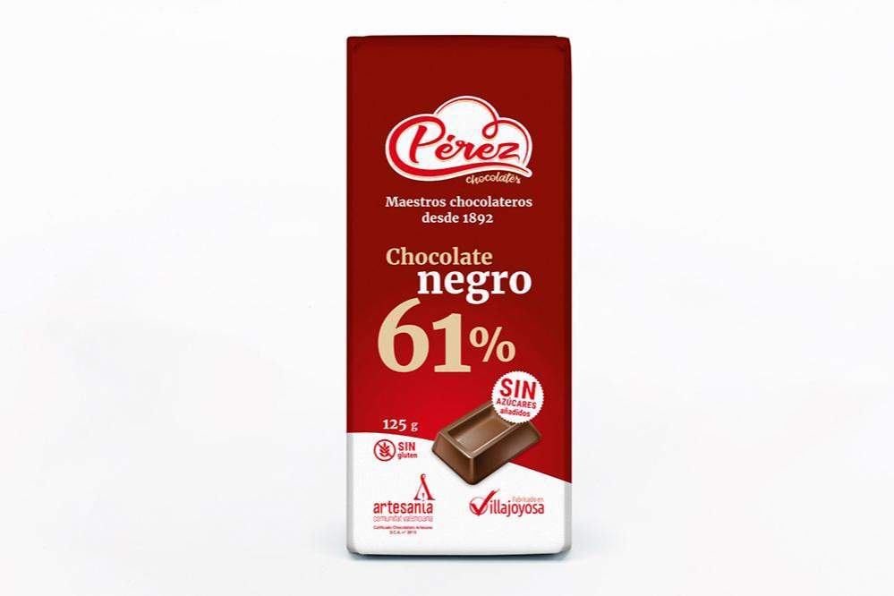 Chocolate Negro 61% Sin Azúcares Añadidos 125g - Chocolates Pérez - chocolateSI.com