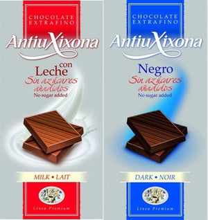 Lote 6 Chocolates sin azúcar Antiu Xixona (con leche y puros)-ChocolateSI-antiu xixona,Chocolate Puro,Con Leche,Lotes,Sin Azúcar,Sin Gluten