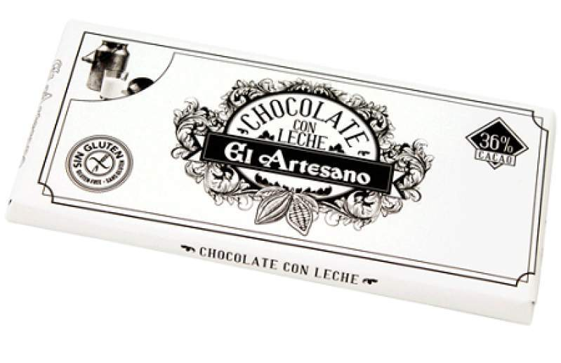 Tableta de Chocolate con leche 36% cacao 150g - El Artesano-ChocolateSI-Con Almendras,Con Leche,el artesano,Sin Gluten,tabletas