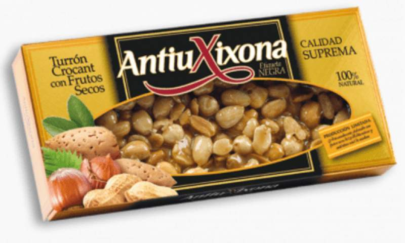 Caja de 14 unidades de Turrón Crocant con Frutos Secos Antiu Xixona Etiqueta Negra 150g-ChocolateSI-Avellanas,Cajas,Con Almendras,Con Cacahuete,Con Frutos Secos,Sin Gluten