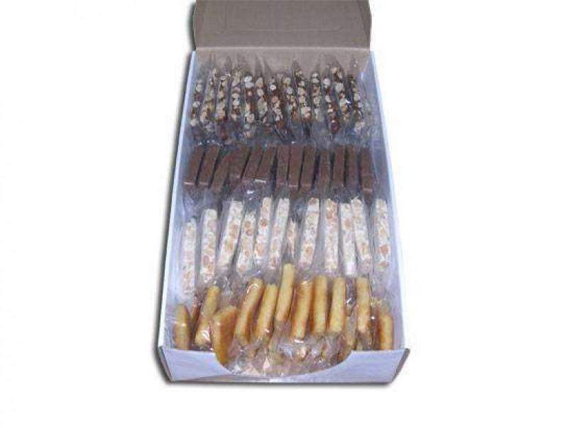 Caja Surtida de Porciones individuales de turrón - 2Kg (100 porciones aprox) Variedades: Jijona (blando) Alicante (duro)-ChocolateSI-Avellanas,Blandos,Cajas,Con Almendras,Crujiente,Duro,Eventos,Manteca de Cacao,Mini Chocolates,Pasta de Cacao,Sin Gluten
