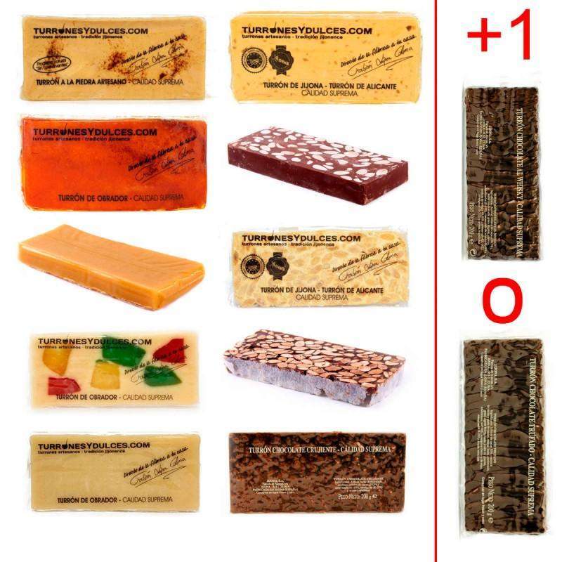 Lote 10 turrones artesanos variados (+1 de regalo)-ChocolateSI-Blandos,Con Almendras,Con Frutas,Crujiente,Duro,Lotes,Sin Gluten,turrones artesanos