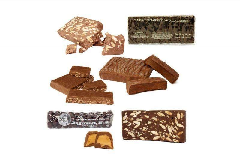 Lote Chocolatero. 7 turrones y peladillas de chocolate selección.-ChocolateSI-Con Almendras,Con Leche,Crujiente,Grandes,Lotes,turrones artesanos