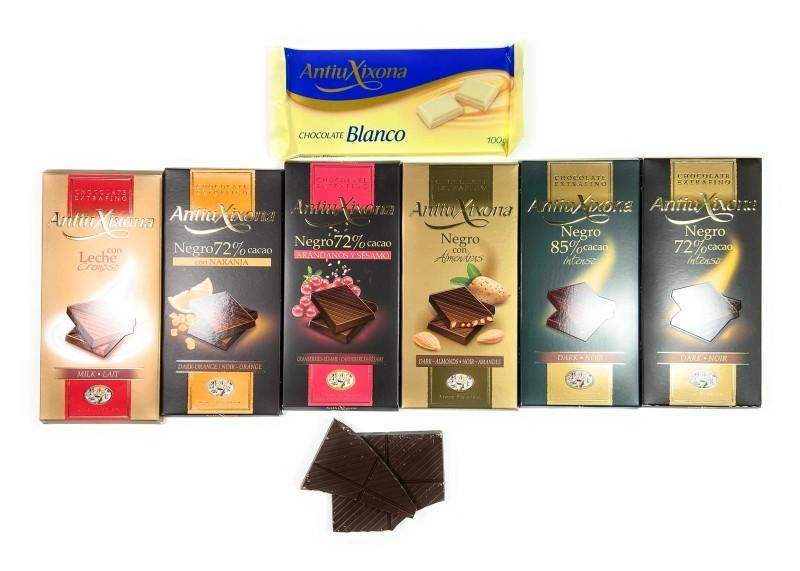 Lote 7 Chocolates de la marca Antiu Xixona - Calidad Premium Extrafino-ChocolateSI-70%,80%,antiu xixona,Chocolate Blanco,Chocolate Negro,Con Almendras,Con Frutas,Con Leche,Lotes