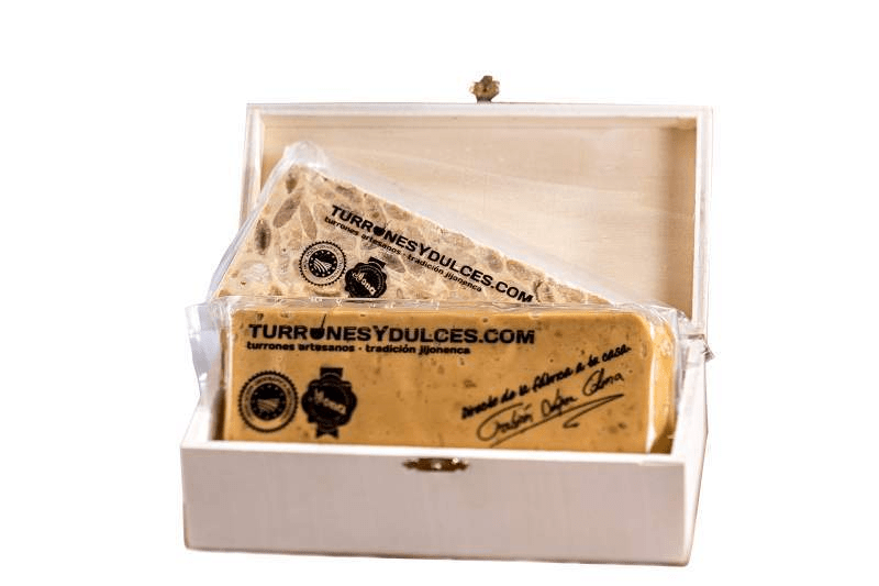 Caja de madera con tapa para 3 turrones (vacía) - Madera Natural de Chopo - 20cm x 7cm x 6,5cm - Visagras y Cierre Doradas - chocolateSI.com