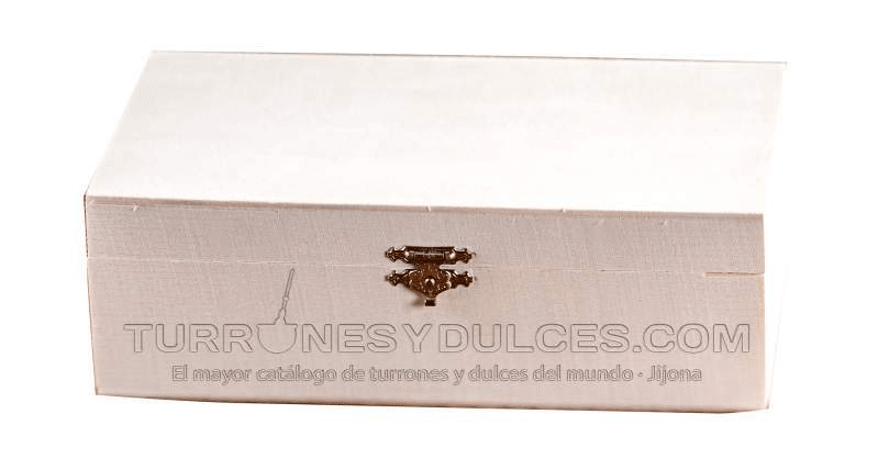 Caja de madera con tapa para 3 turrones (vacía) - Madera Natural de Chopo - 20cm x 7cm x 6,5cm - Visagras y Cierre Doradas - chocolateSI.com