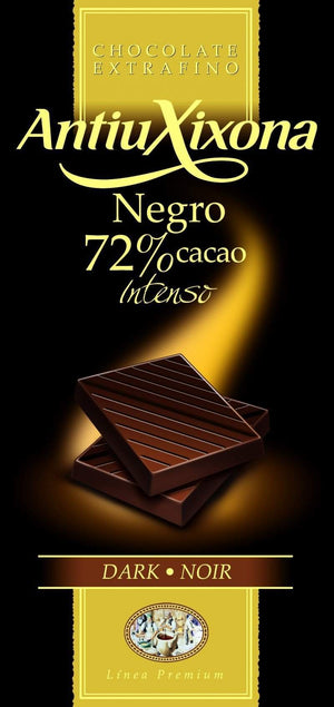 Chocolate Negro 72% Antiu Xixona Premium en Caja de 30 Unidades-ChocolateSI-70%,antiu xixona,Cajas,Chocolate Negro,Sin Gluten,tabletas