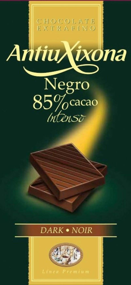 Chocolate Negro 85% Antiu Xixona Premium-ChocolateSI-80%,antiu xixona,Chocolate Negro,Sin Gluten,Sin Lactosa,tabletas